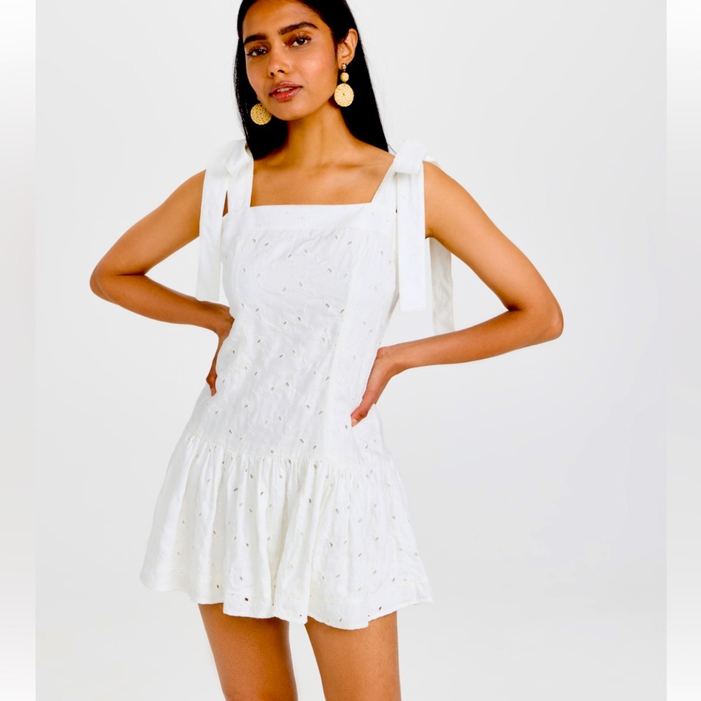Agua Bendita- Joaquina Eyelet Dress | Size Small, drop waist, tie straps